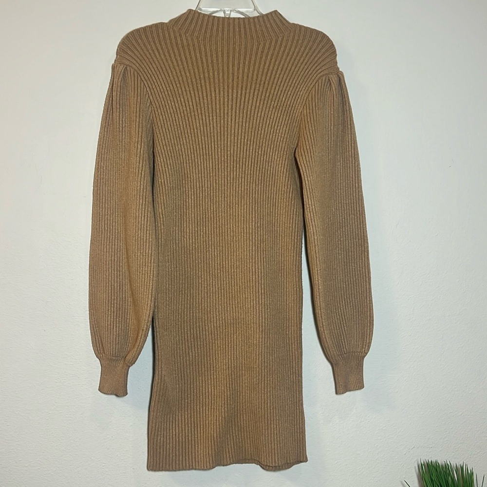 &Merci Tan Mock Neck Long Sleeve Mini Sweater Dress Large